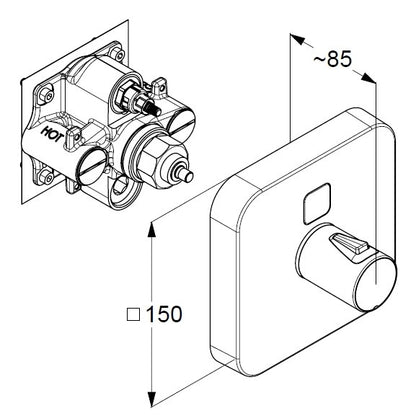 Kludi Push Baterie dus termostatata cu un buton, montaj incastrat 15x15 cm, crom