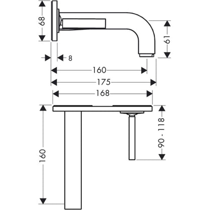 Baterie lavoar incastrata Hansgrohe Axor Citterio, cu placa, pipa 16 cm