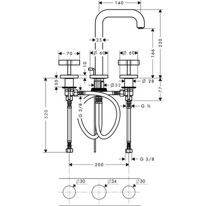 Baterie lavoar Hansgrohe Axor Citterio 170, dubla comanda, cu ventil pop-up, manere cruce