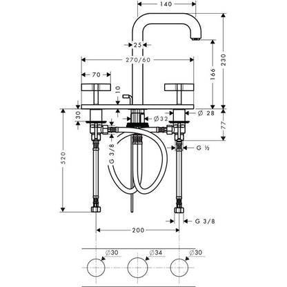 Baterie lavoar Hansgrohe Axor Citterio 170, dubla comanda, cu suport si ventil pop-up, manere cruce