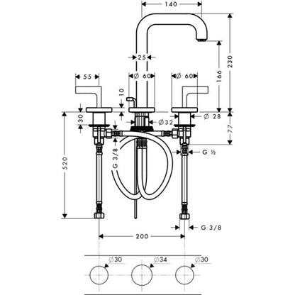 Baterie lavoar Hansgrohe Axor Citterio 170, dubla comanda, cu ventil pop-up, manere tip L