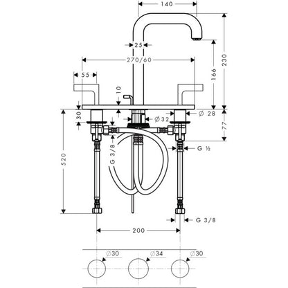 Baterie lavoar Hansgrohe Axor Citterio 170, dubla comanda, cu suport si ventil pop-up, manere tip L