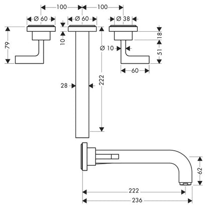 Baterie lavoar incastrata Hansgrohe Axor Citterio, dubla comanda, manere tip L, pipa 22 cm