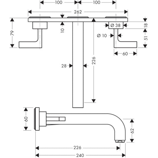 Baterie lavoar incastrata Hansgrohe Axor Citterio, dubla comanda, cu placa si manere tip L