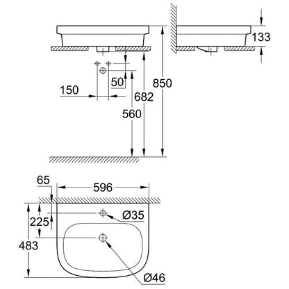 Lavoar baie pe blat Grohe Euro Ceramic 60x48 cm