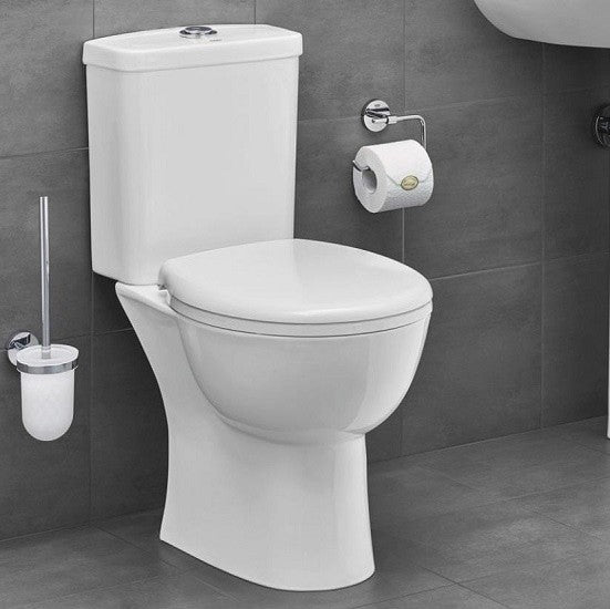 Set Vas WC pe pardoseala cu rezervor aparent si capac soft close Grohe Bau Ceramic Rimless 36x70 cm evacuare verticala