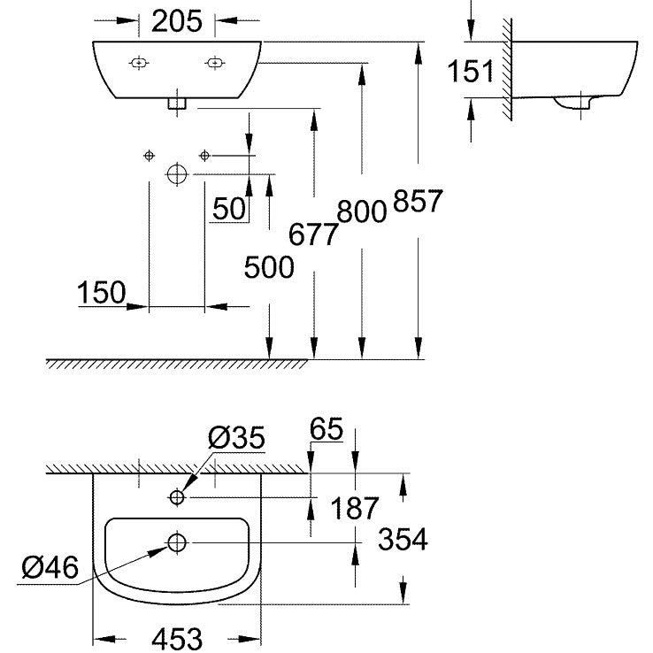 Lavoar baie suspendat Grohe Bau Ceramic 45x35 cm