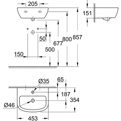 Lavoar baie suspendat Grohe Bau Ceramic 45x35 cm