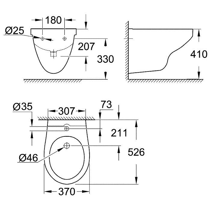 Grohe Bau Ceramic Bideu suspendat, 37x53 cm