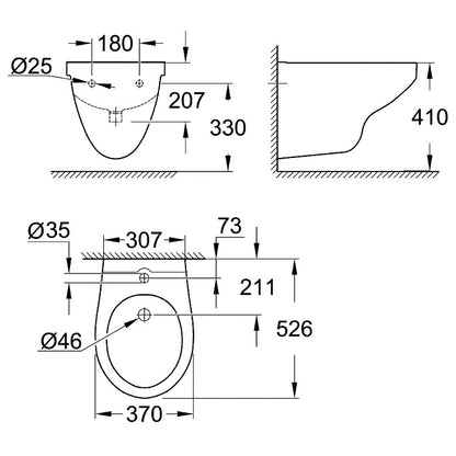 Grohe Bau Ceramic Bideu suspendat, 37x53 cm