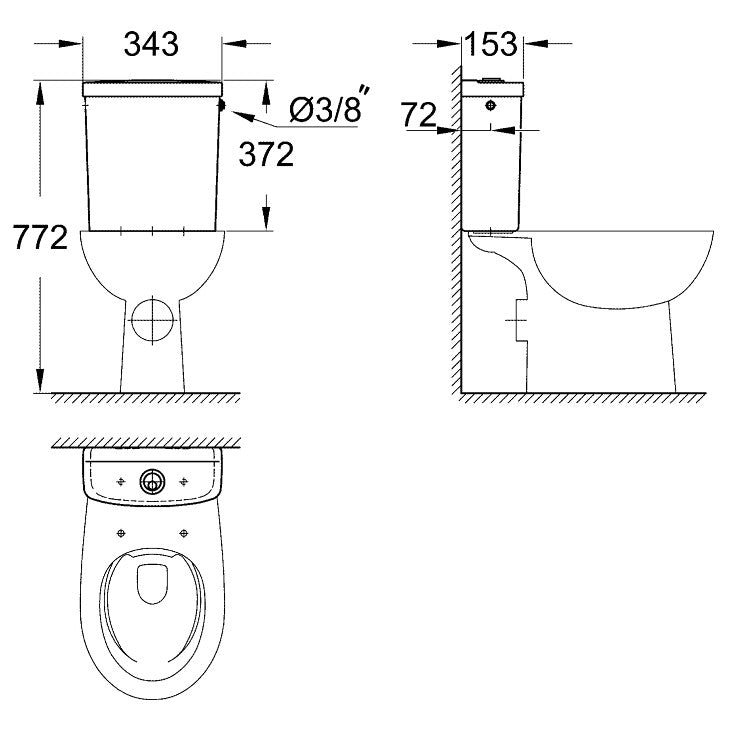 Grohe Bau Ceramic Rezervor WC, alimentare laterala