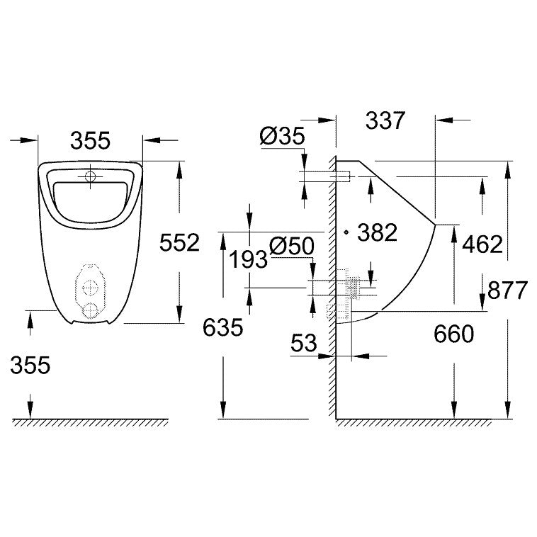 Grohe Bau Ceramic Pisoar suspendat 35.5x33.7xH55 cm