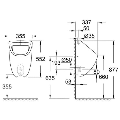 Grohe Bau Ceramic Pisoar suspendat, alimentare superioara 35.5x33.7xH55 cm