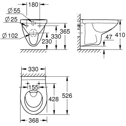 Vas WC suspendat Grohe Bau Ceramic 37x53 cm evacuare orizontala