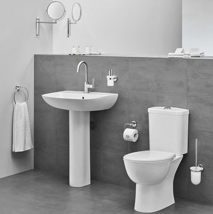Set Vas WC pe pardoseala cu rezervor aparent si capac soft close Grohe Bau Ceramic Rimless 36x62 cm evacuare orizontala