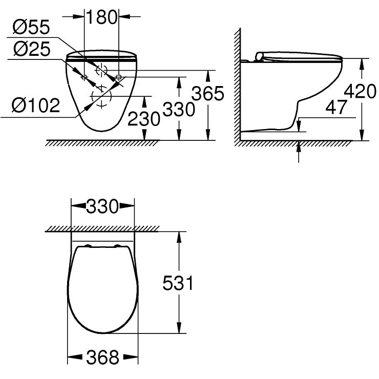 Set Vas WC suspendat cu capac Grohe Bau Ceramic 37x53 cm evacuare orizontala