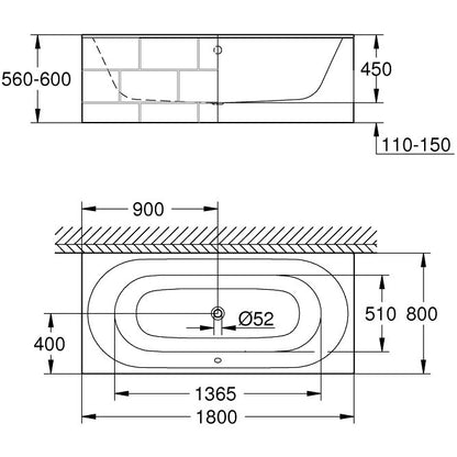 Cada baie dreptunghiulara Grohe Essence otel emailat 180x80 cm
