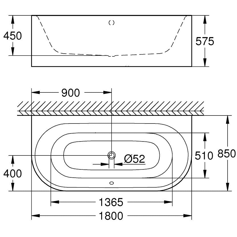 Cada baie ovala Grohe Essence otel emailat 180x85 cm