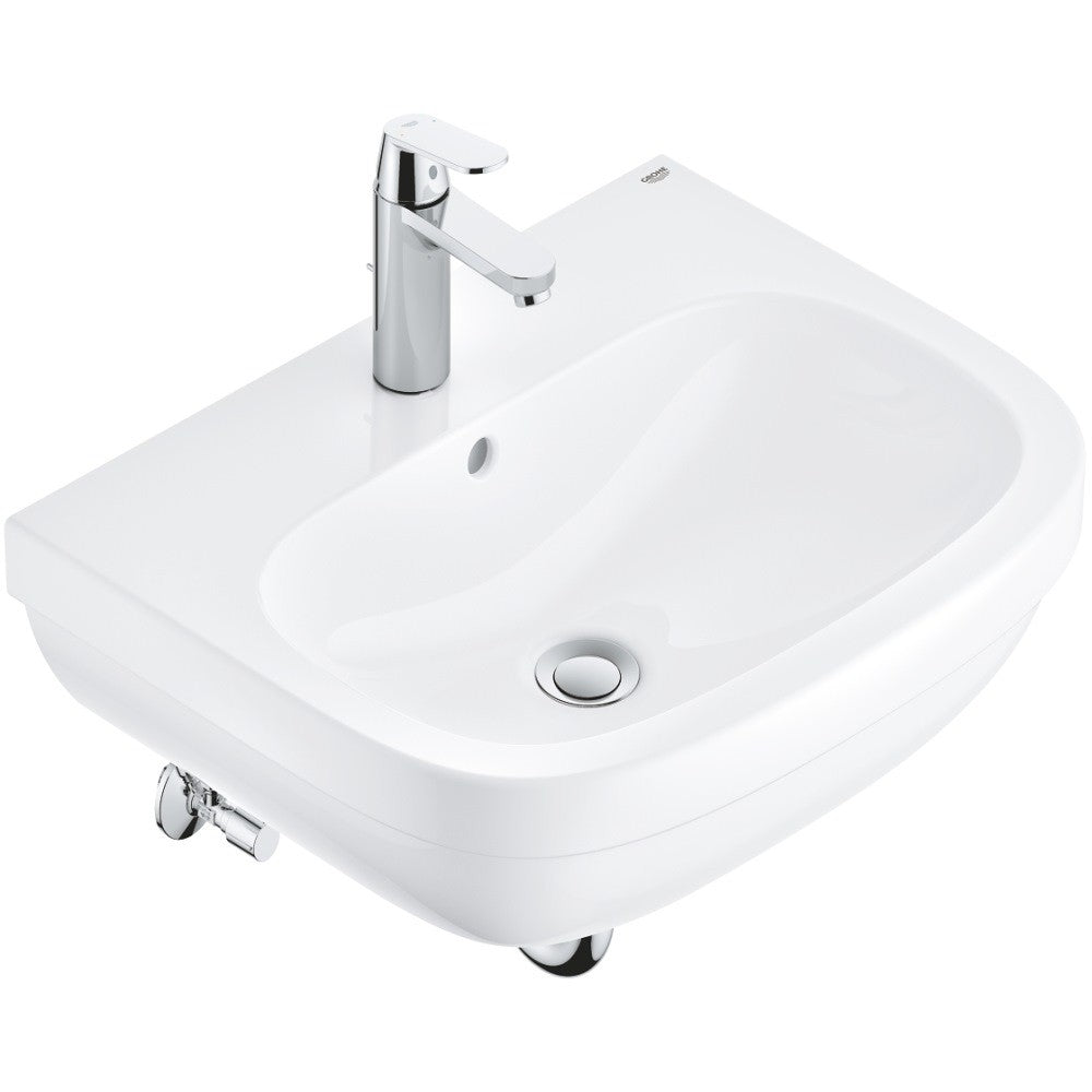 Set complet lavoar baie suspendat Grohe Euro Ceramic/Eurosmart Cosmopolitan 59.5x48 cm, cu baterie, sifon si robineti coltar