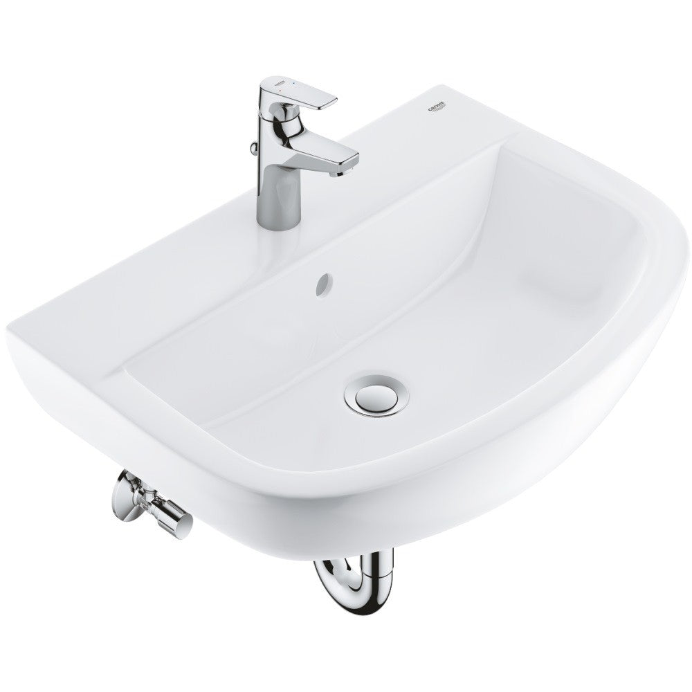 Set complet lavoar baie suspendat Grohe Bau Ceramic/BauFlow 60.9x44 cm, cu baterie, sifon si robineti coltar