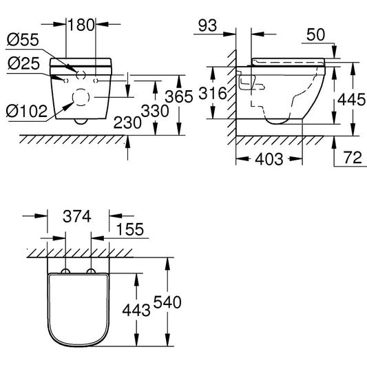 Set Vas WC suspendat cu capac soft-close Grohe Euro Ceramic Rimless 37x54 cm evacuare orizontala
