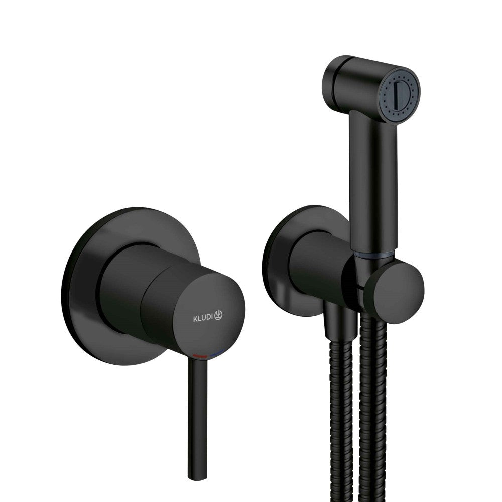 Kludi Bozz Set dus igienic cu baterie incastrata, furtun si suport, negru