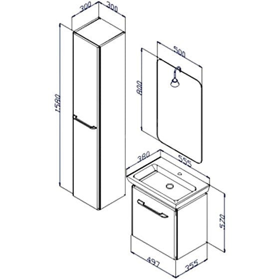 Set Promo mobilier baie (masca cu 1 sertar si lavoar) Arthema Porto 55 cm, alb lucios