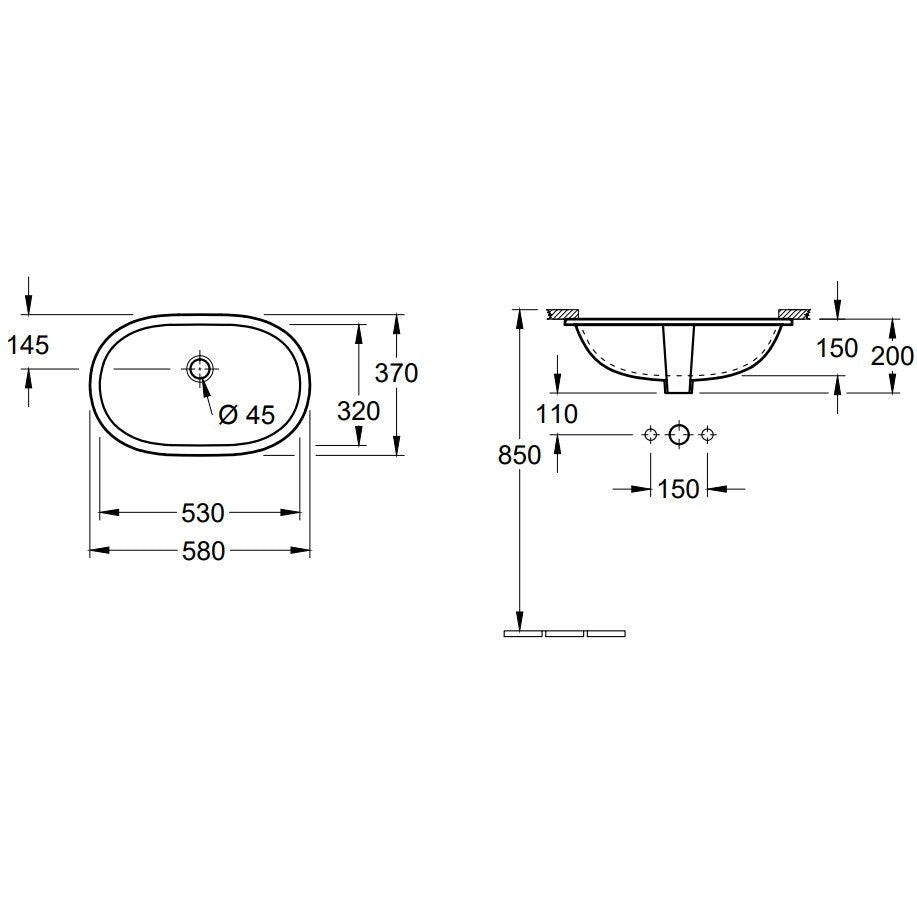 Lavoar baie sub blat, oval Villeroy & Boch O. Novo 53x32 cm