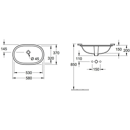 Lavoar baie sub blat, oval Villeroy & Boch O. Novo 53x32 cm