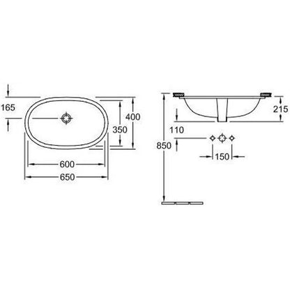 Lavoar baie sub blat, oval Villeroy & Boch O. Novo 60x35 cm