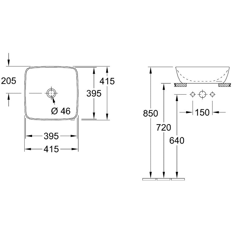 Lavoar baie pe blat, patrat Villeroy & Boch Artis 41x41 cm