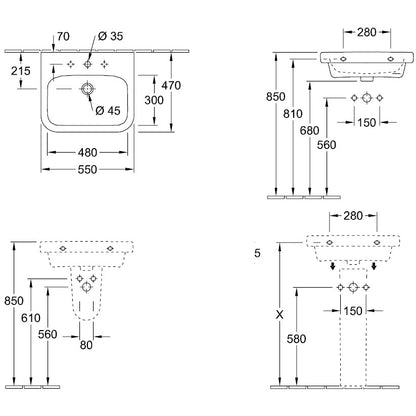 Lavoar baie suspendat Villeroy & Boch Architectura 55x47 cm