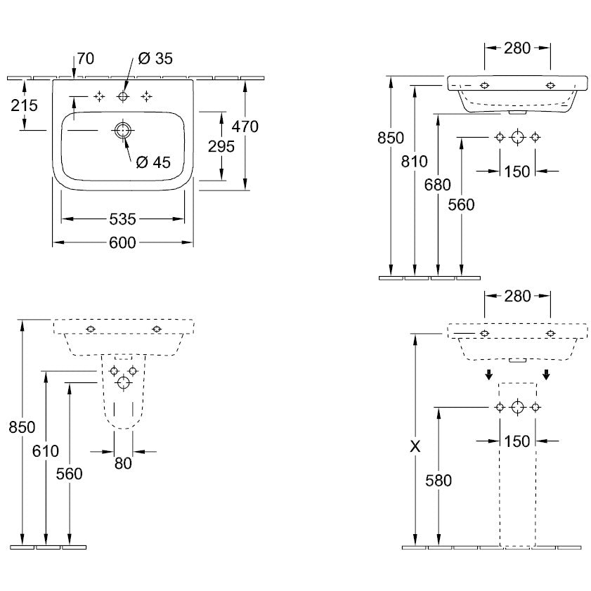 Lavoar baie suspendat Villeroy & Boch Architectura 60x47 cm