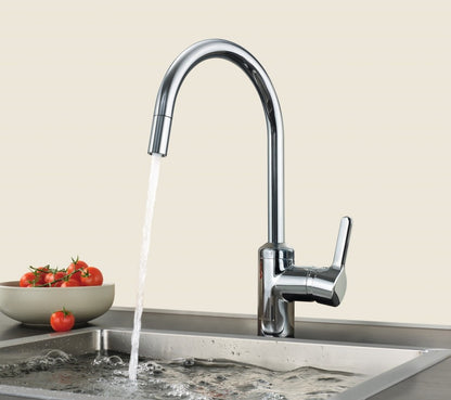 Kludi Bingo Star Baterie chiuveta bucatarie monocomanda cu dus extractibil, aspect inox H37 cm