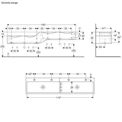 Lavoar baie cvadruplu suspendat Geberit Bambini 80x42 cm
