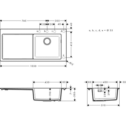 Hansgrohe S514-F450 Chiuveta bucatarie granit 105x41 cm varianta stanga, gri deschis (concrete grey)