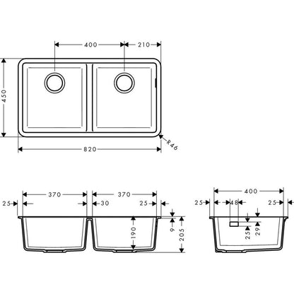 Hansgrohe S510-U770 Chiuveta bucatarie granit montaj sub blat 82x45 cm, negru (graphite black)