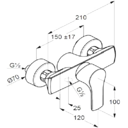 Kludi Life Baterie dus monocomanda, crom