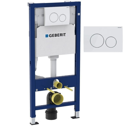 Set Promo Vas WC suspendat cu rezervor incastrat, clapeta de actionare alba, capac soft close, Geberit Delta si Fluminia Minerva 36x53 cm