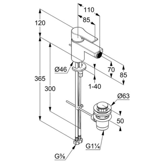 Kludi Zenta SL Baterie bideu monocomanda, ventil metalic
