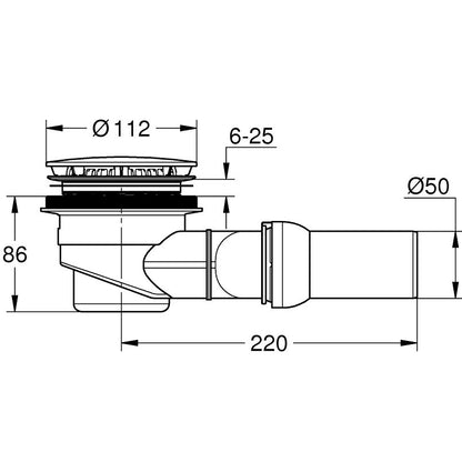 Grohe Sifon universal cadita de dus, evacuare orizontala, crom