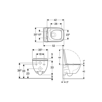 Set Promo Vas WC suspendat cu rezervor incastrat, clapeta de actionare alba, capac soft close, Geberit Delta si Selnova Square Rimfree 36x52 cm