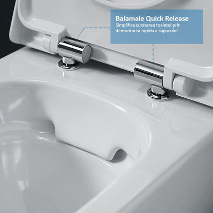 Set Promo Vas WC suspendat cu rezervor incastrat, clapeta de actionare alba, capac soft close, Geberit Delta si Selnova Round Rimfree 36x53 cm