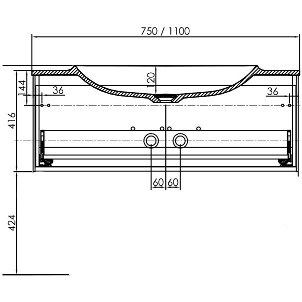Set mobilier baie (masca cu 1 sertar si lavoar) Kolpa San Pandora 110x54xH41 cm, alb