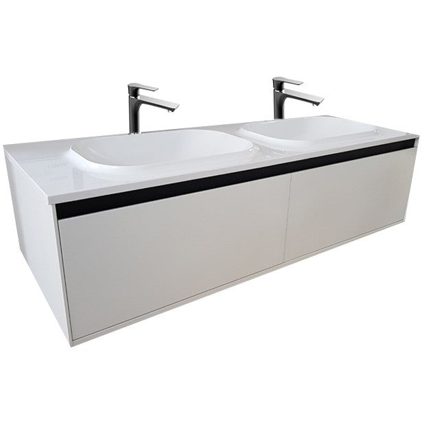 Set mobilier baie dublu (masca 2 sertare si lavoar) Kolpa San Pandora 150x54xH41 cm, alb