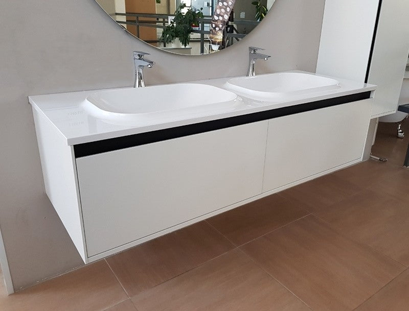 Set mobilier baie dublu (masca 2 sertare si lavoar) Kolpa San Pandora 150x54xH41 cm, alb