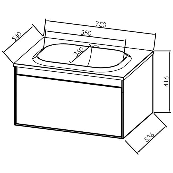 Set mobilier baie (masca cu 1 sertar si lavoar) Kolpa San Pandora 75x54xH41 cm,negru (black stone)