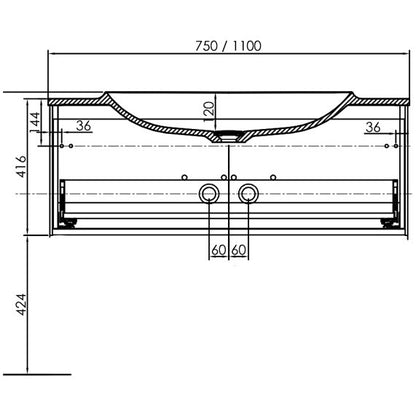 Set mobilier baie (masca cu 1 sertar si lavoar) Kolpa San Pandora 75x54xH41 cm,negru (black stone)