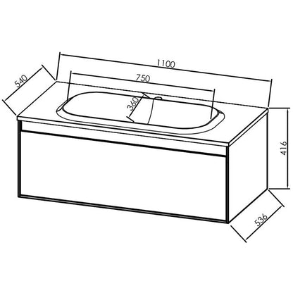 Set mobilier baie (masca cu 1 sertar si lavoar) Kolpa San Pandora 110x54xH41 cm, negru (black stone)