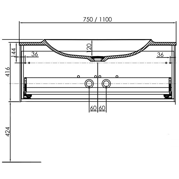 Set mobilier baie (masca cu 1 sertar si lavoar) Kolpa San Pandora 110x54xH41 cm, negru (black stone)